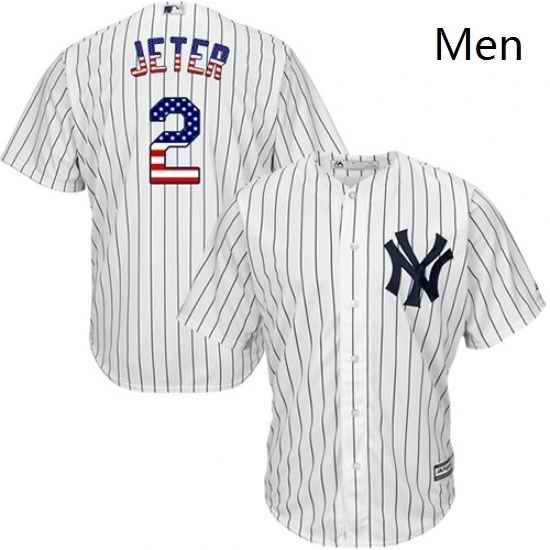 Mens Majestic New York Yankees 2 Derek Jeter Replica White USA Flag Fashion MLB Jersey